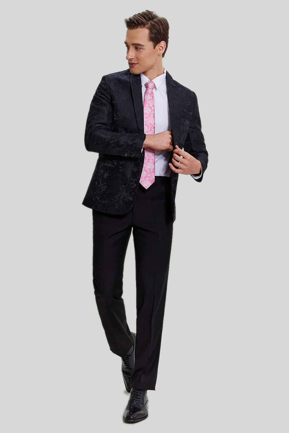 Blazer homme en satin noir jacquard à revers cranté - Image 5