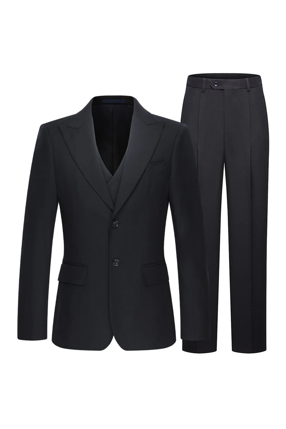 Noir Peak Lavers Single Breasted Costumes 3 pièces pour hommes