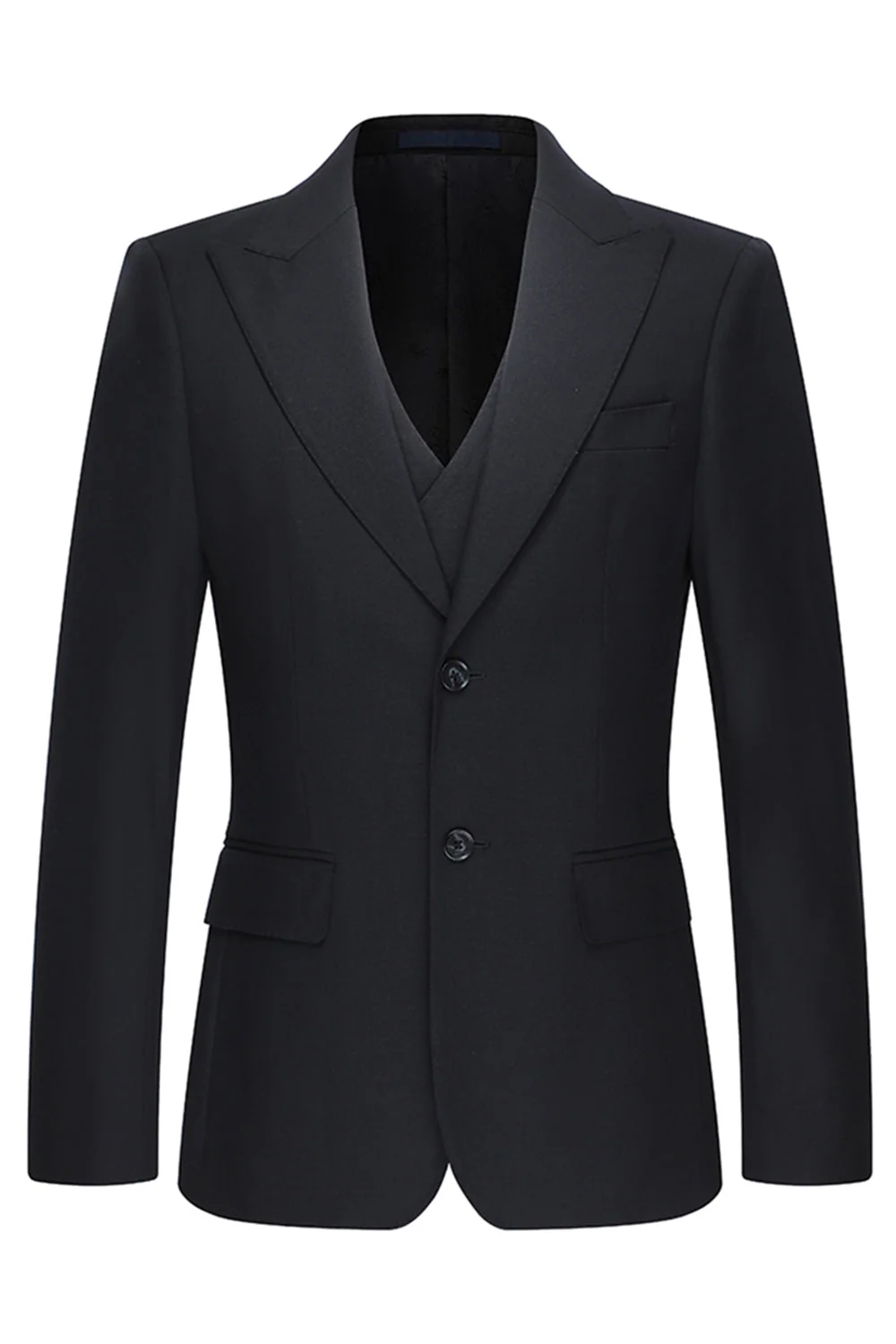 Noir Peak Lavers Single Breasted Costumes 3 pièces pour hommes - Image 2