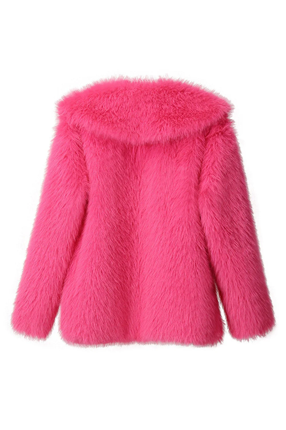 Noir Revers cranté Manches longues Fausse fourrure Manteau court - Image 10