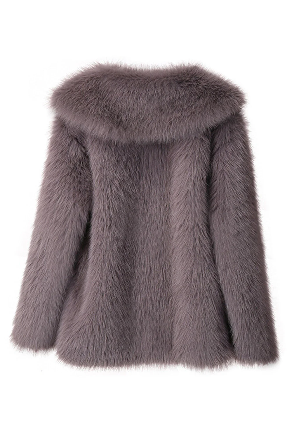 Noir Revers cranté Manches longues Fausse fourrure Manteau court - Image 12