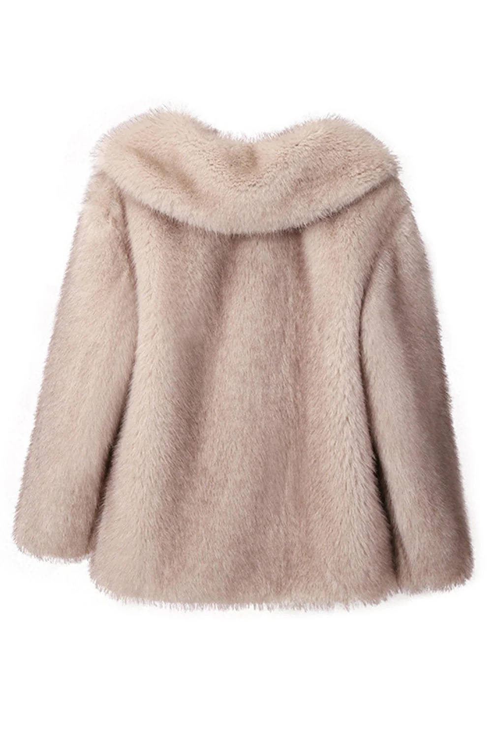 Noir Revers cranté Manches longues Fausse fourrure Manteau court - Image 14
