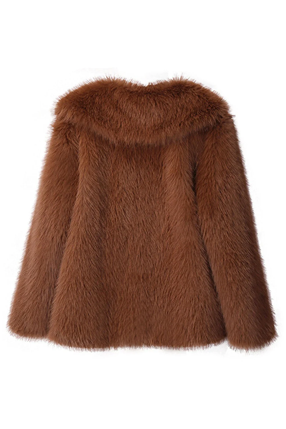 Noir Revers cranté Manches longues Fausse fourrure Manteau court - Image 16