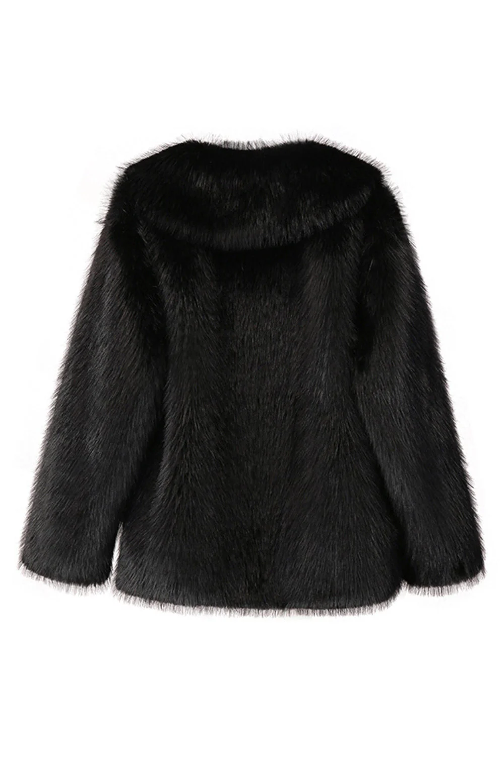 Noir Revers cranté Manches longues Fausse fourrure Manteau court - Image 2