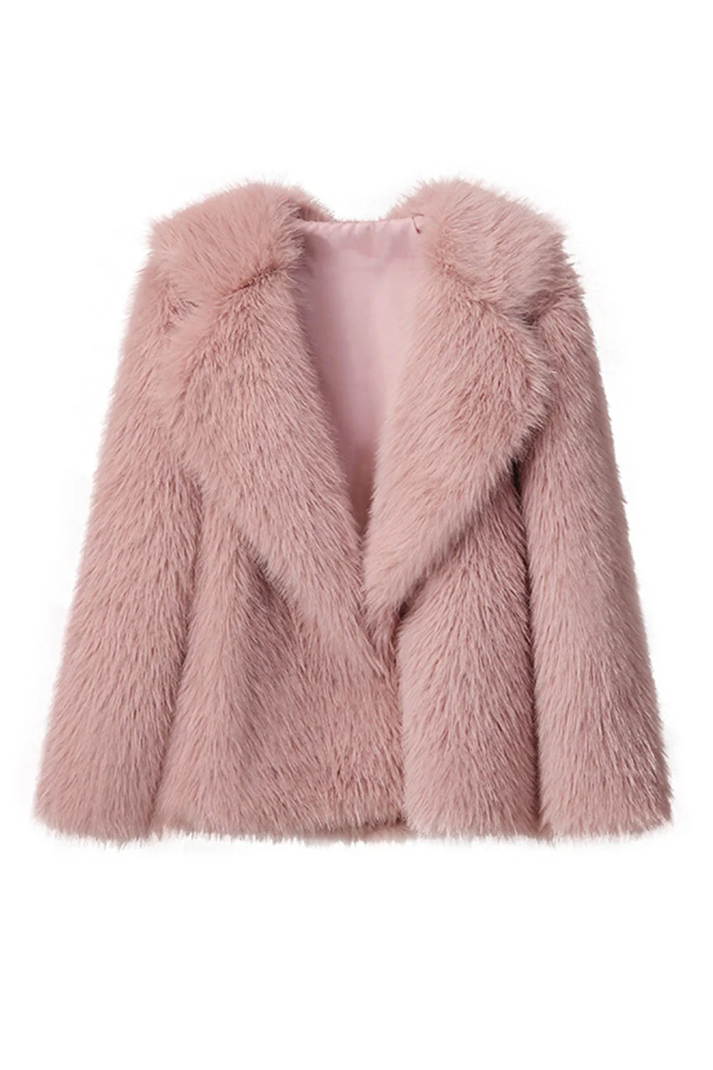 Noir Revers cranté Manches longues Fausse fourrure Manteau court - Image 3