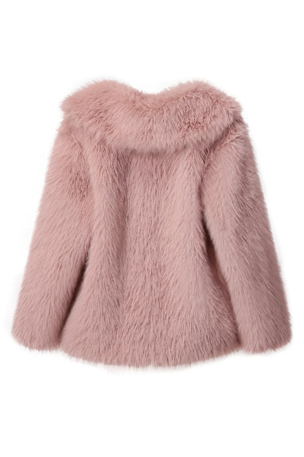 Noir Revers cranté Manches longues Fausse fourrure Manteau court - Image 4