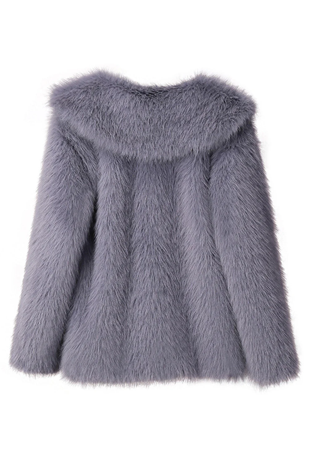 Noir Revers cranté Manches longues Fausse fourrure Manteau court - Image 6