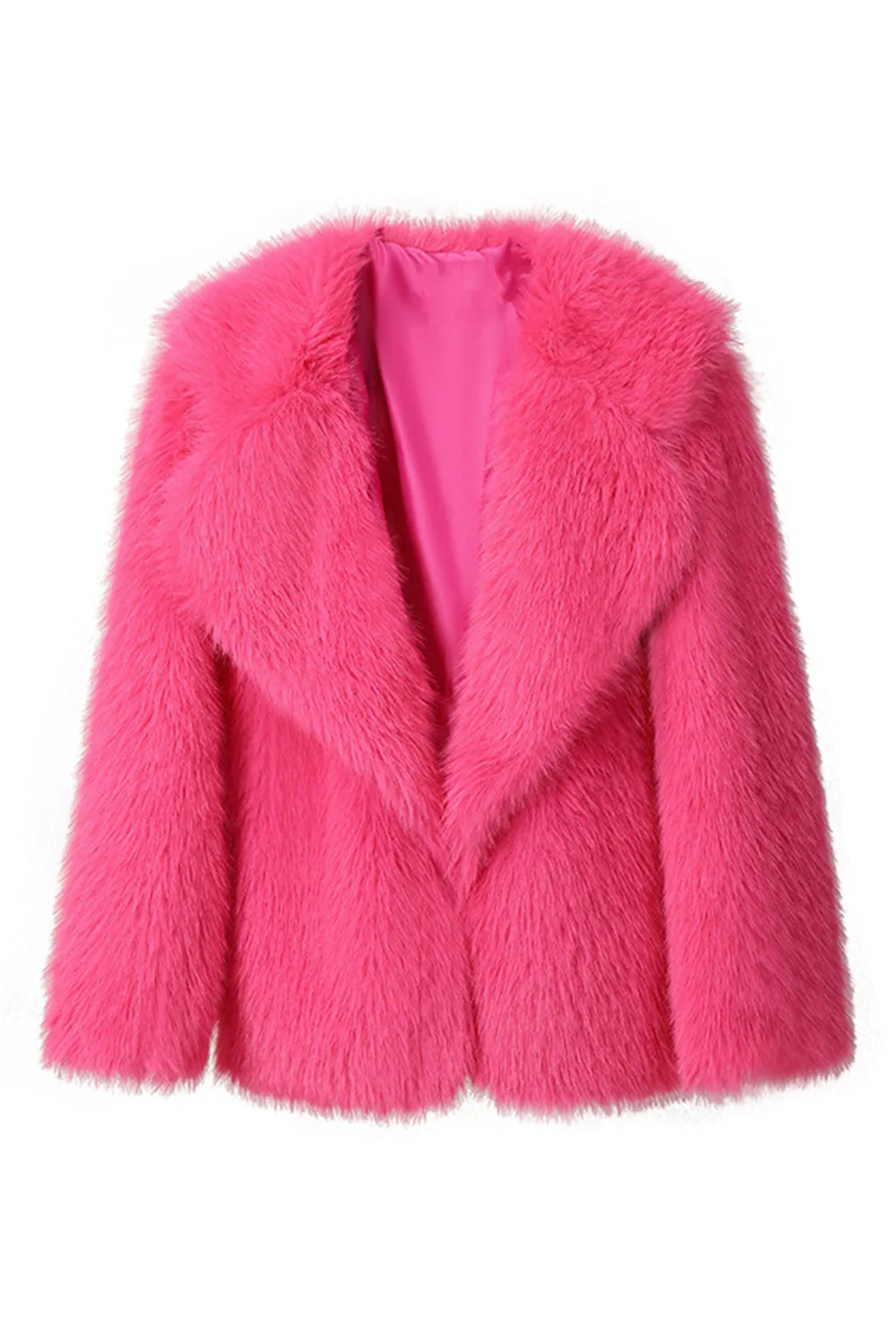 Noir Revers cranté Manches longues Fausse fourrure Manteau court - Image 9