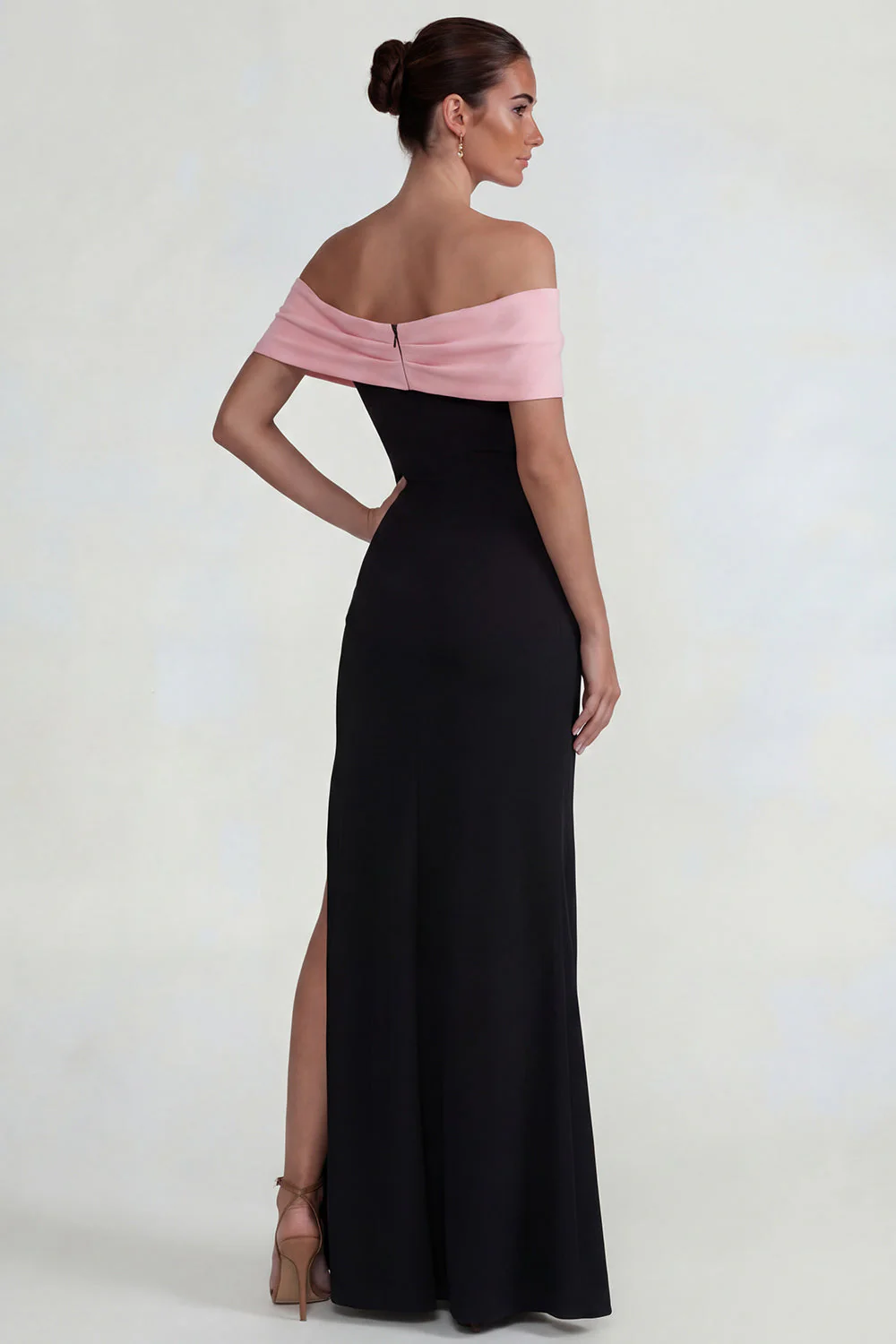 Noir rose épaule décollée Fourreau longue robe formelle avec fente - Image 2