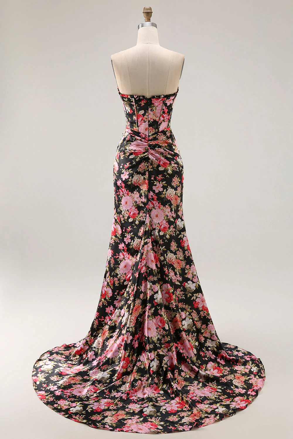 Noir Rose Floral Sirène Sans Bretelle Corset Longue Robe de Bal Avec Fente - Image 2