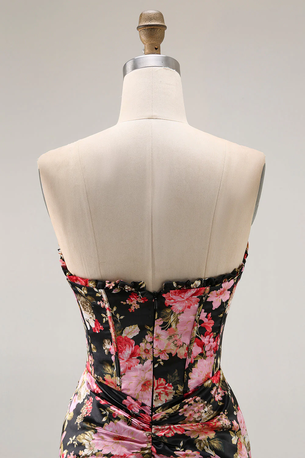 Noir Rose Floral Sirène Sans Bretelle Corset Longue Robe de Bal Avec Fente - Image 5