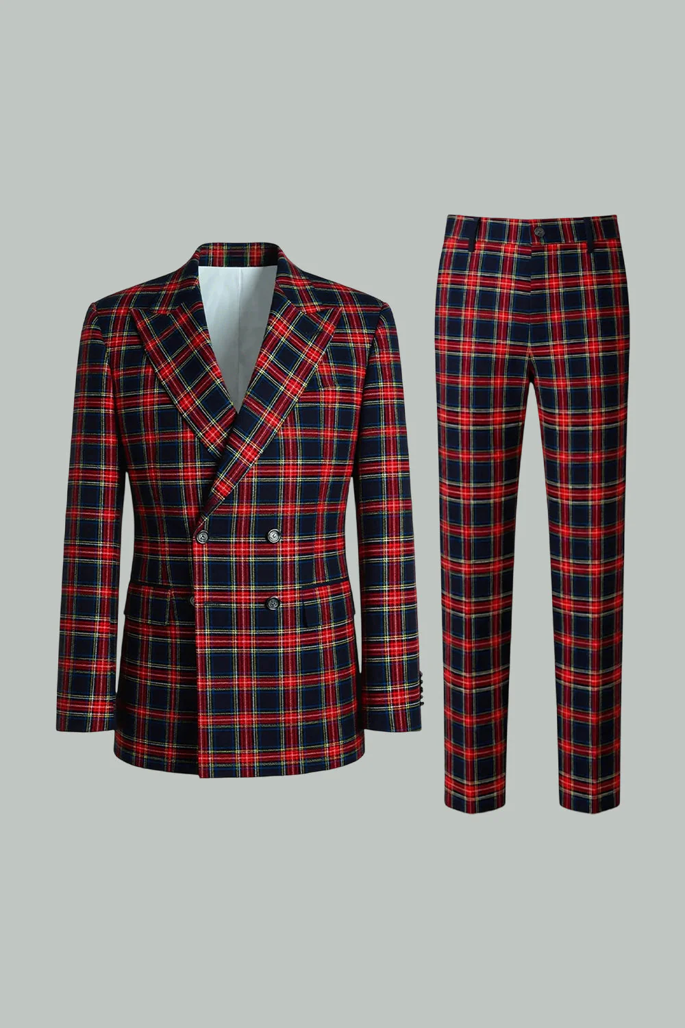 Noir Rouge Grille Pointe Revers Double Boutonnage 2 Pièces Costumes de Bal Hommes - Image 3