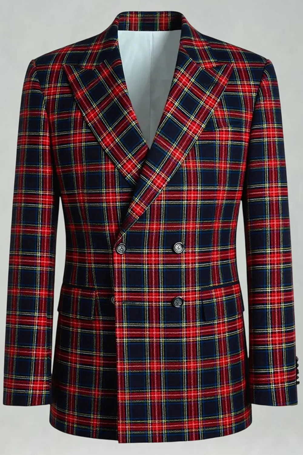Noir Rouge Grille Pointe Revers Double Boutonnage 2 Pièces Costumes de Bal Hommes - Image 4