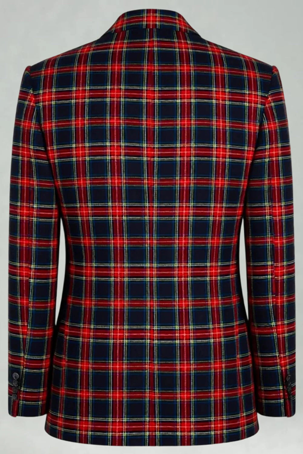 Noir Rouge Grille Pointe Revers Double Boutonnage 2 Pièces Costumes de Bal Hommes - Image 5