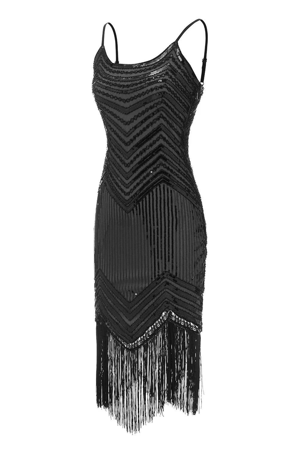 Robe années 20 noir et rouge à bretelles spaghetti - Image 20
