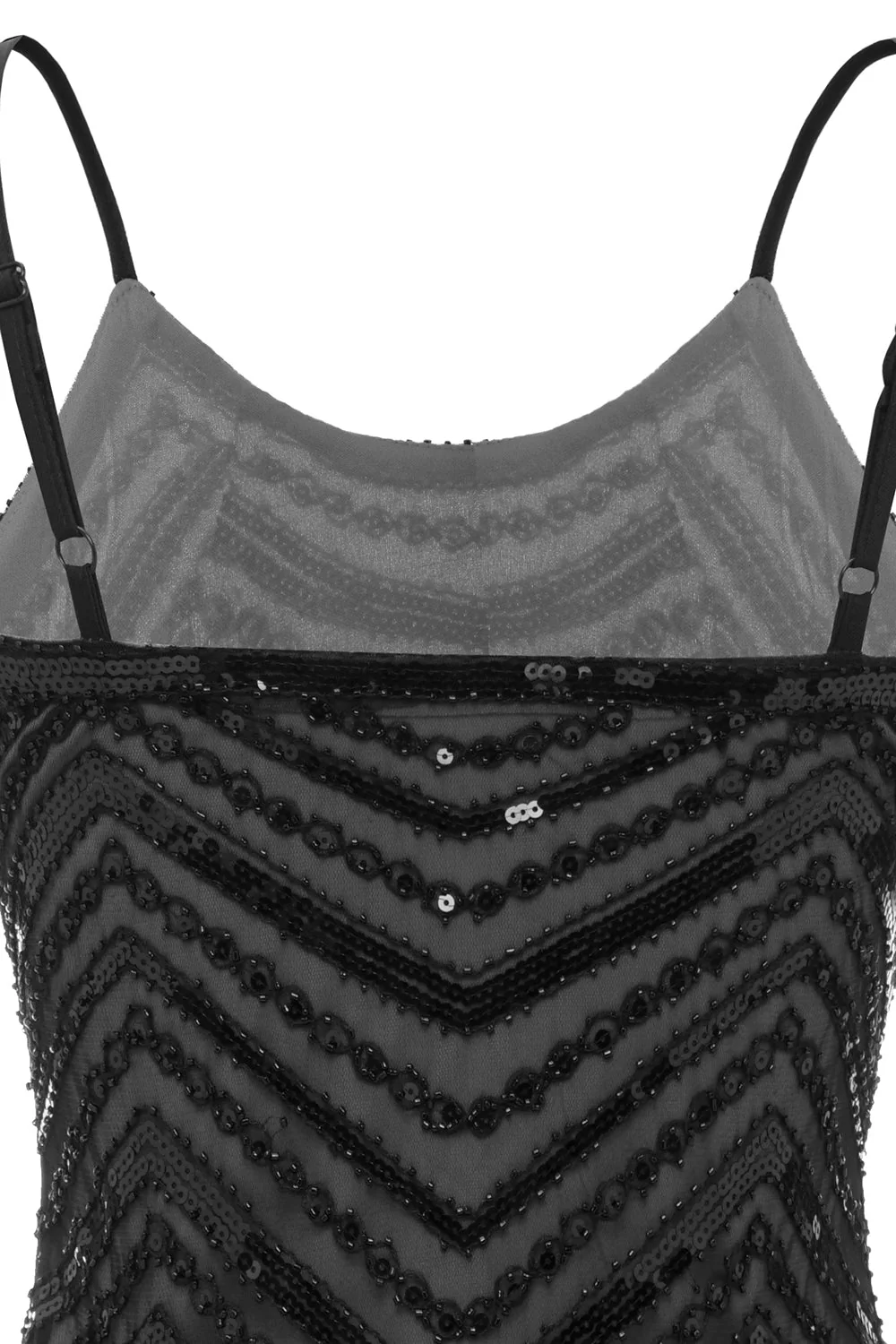 Robe années 20 noir et rouge à bretelles spaghetti - Image 22