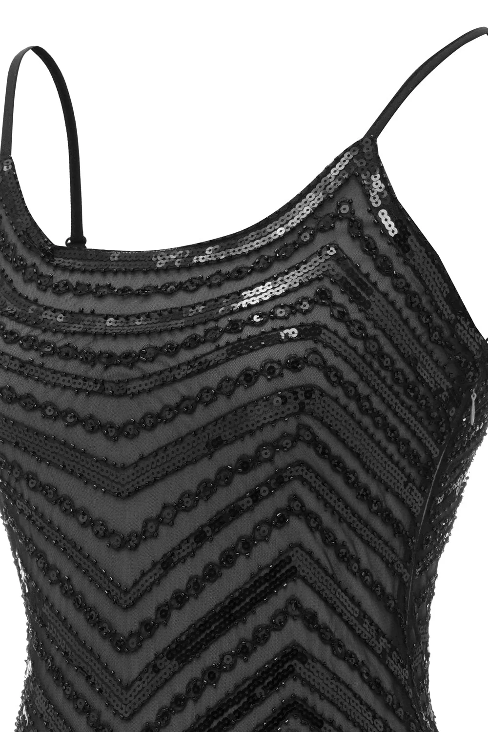 Robe années 20 noir et rouge à bretelles spaghetti - Image 23