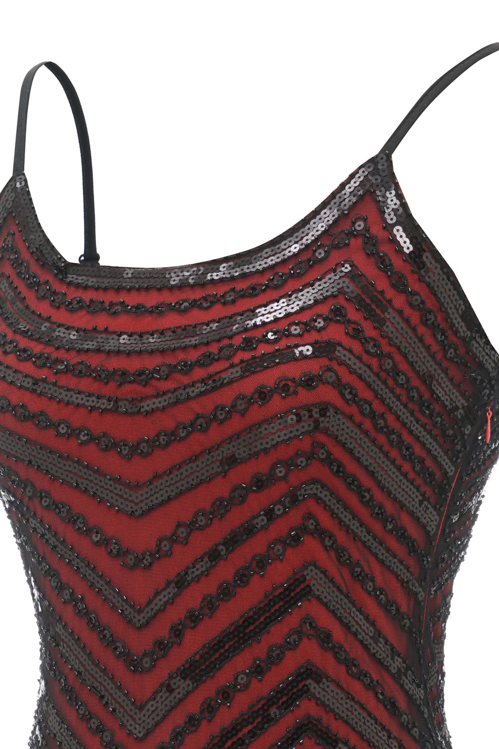 Robe années 20 noir et rouge à bretelles spaghetti - Image 5