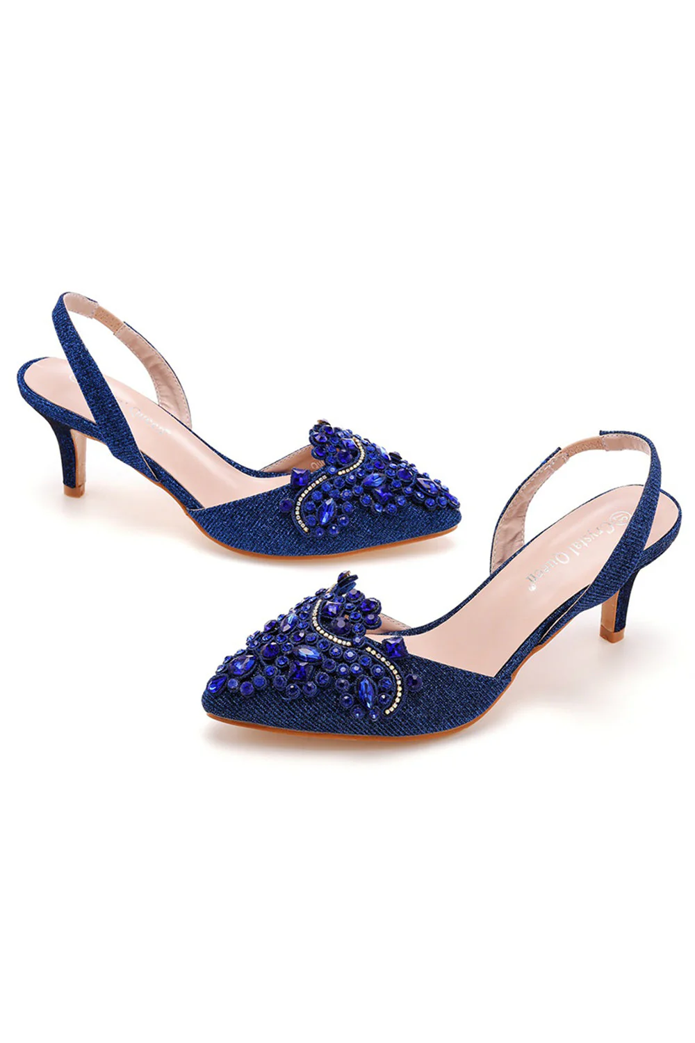 Noir Strass Talon Slingback Sandales À Bout Pointu Glisser Sur Talons Blocs - Image 3