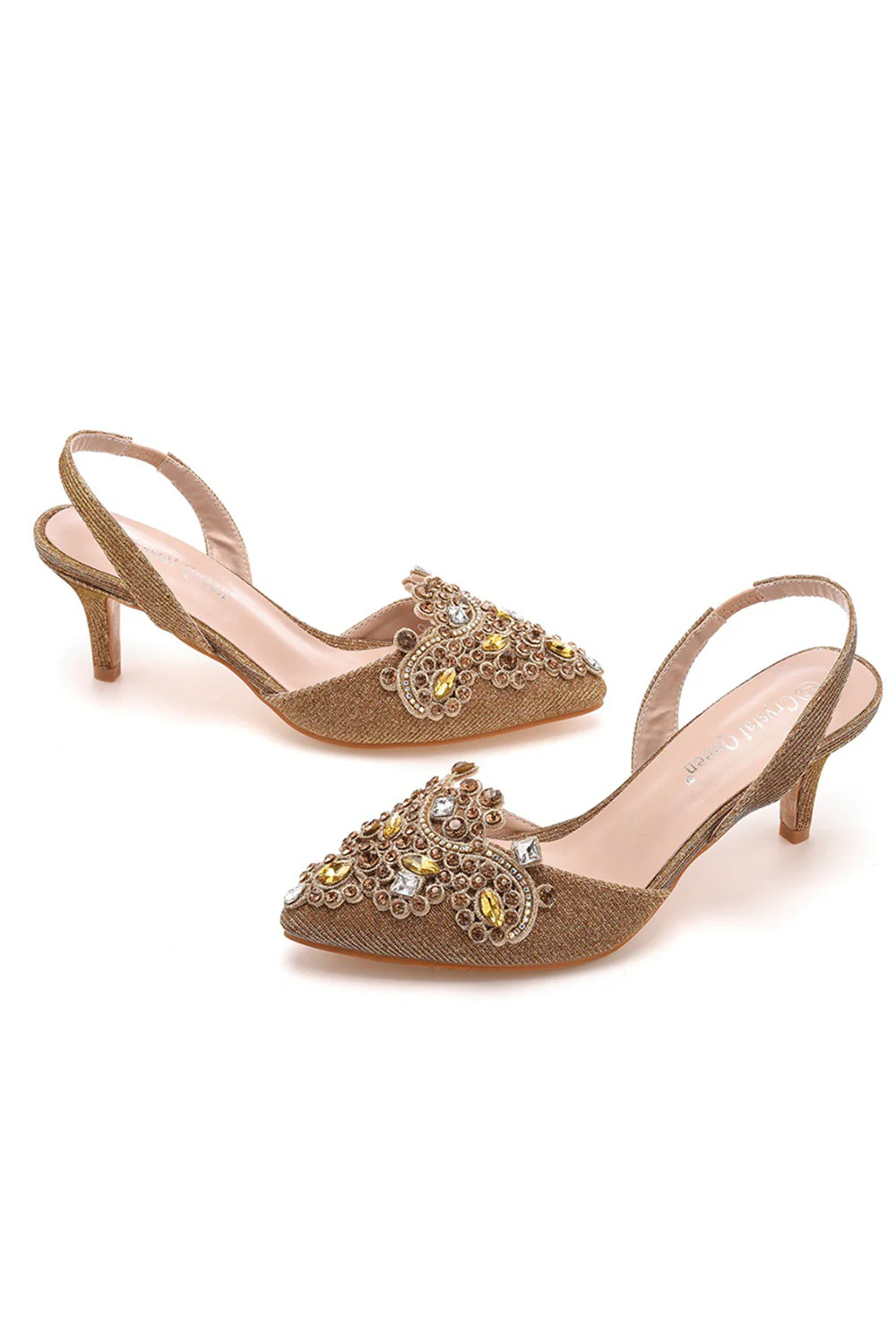 Noir Strass Talon Slingback Sandales À Bout Pointu Glisser Sur Talons Blocs - Image 4