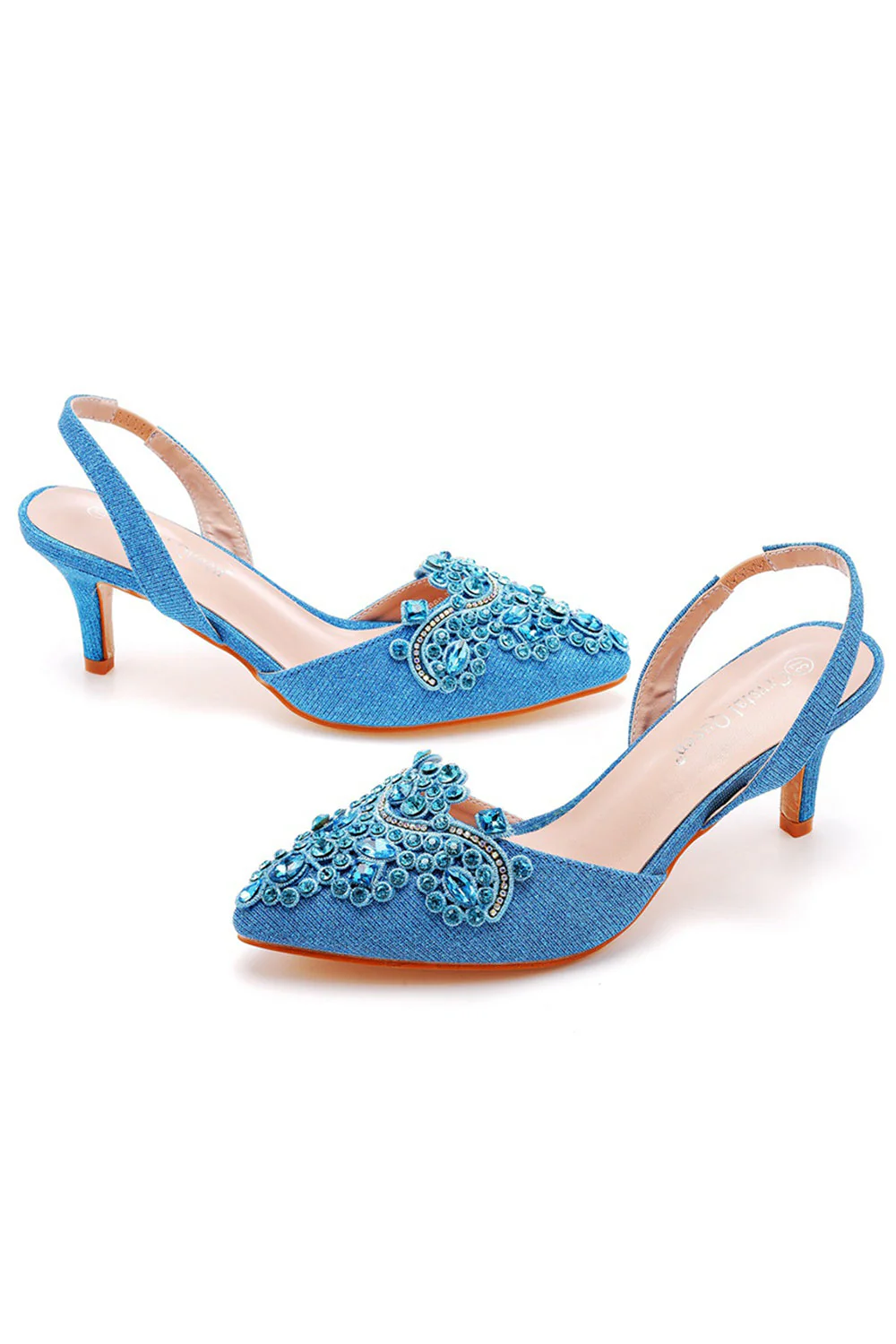 Noir Strass Talon Slingback Sandales À Bout Pointu Glisser Sur Talons Blocs - Image 5