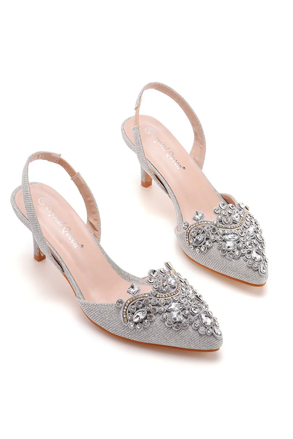 Noir Strass Talon Slingback Sandales À Bout Pointu Glisser Sur Talons Blocs - Image 6