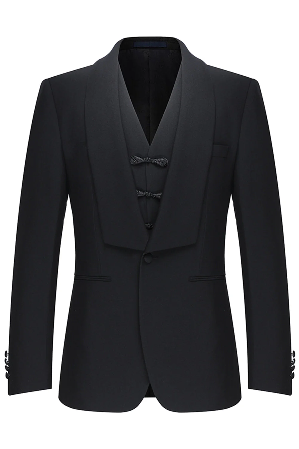 Noir un bouton châle revers 3 pièces Costumes pour hommes - Image 2