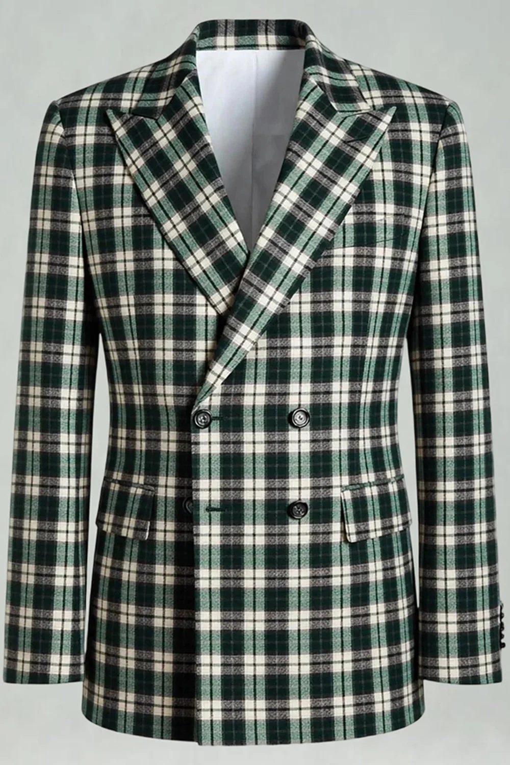 Noir Vert Grille Peak Revers 2 Pièces Costumes de bal pour hommes - Image 4