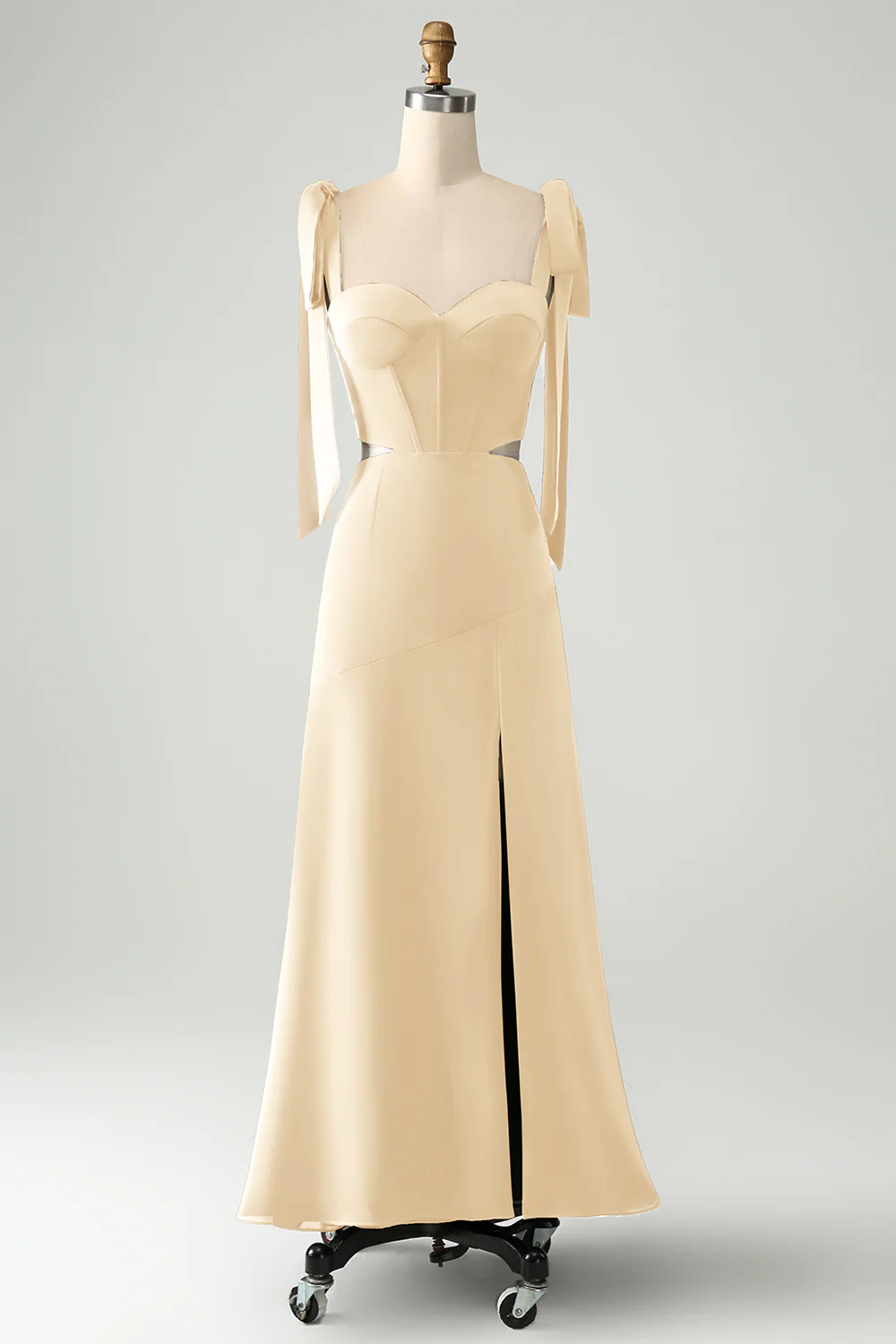 Olive A Line Spaghetti Straps Longueur au sol Robe d’invitée de mariage avec fente - Image 11