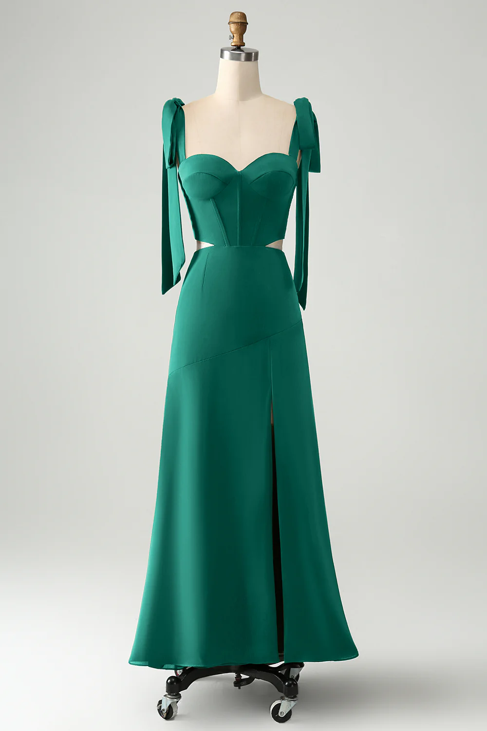 Olive A Line Spaghetti Straps Longueur au sol Robe d’invitée de mariage avec fente - Image 13