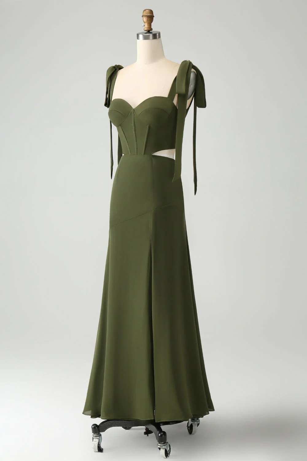 Olive A Line Spaghetti Straps Longueur au sol Robe d’invitée de mariage avec fente - Image 3