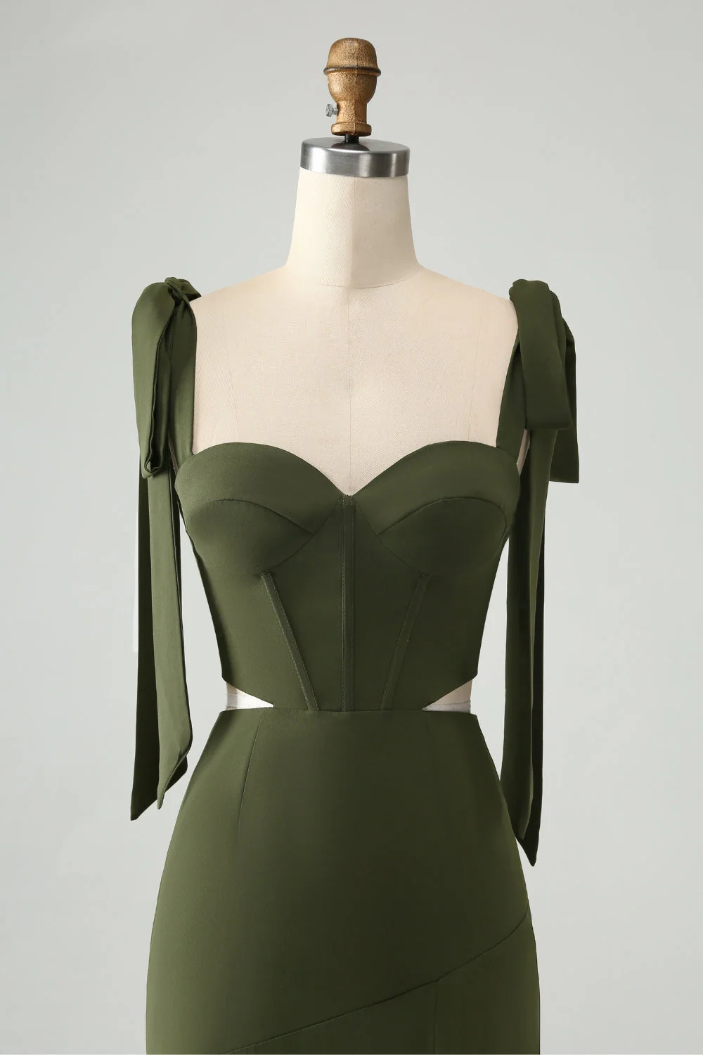 Olive A Line Spaghetti Straps Longueur au sol Robe d’invitée de mariage avec fente - Image 4