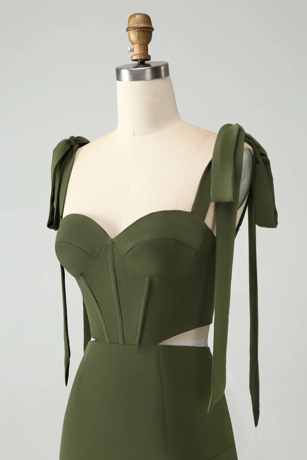 Olive A Line Spaghetti Straps Longueur au sol Robe d’invitée de mariage avec fente - Image 6