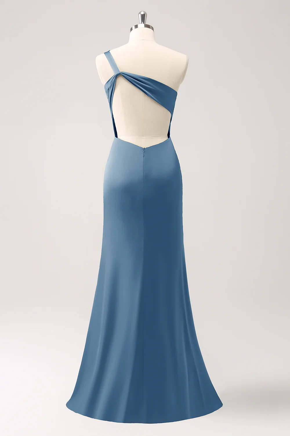 Olive une épaule sirène satin longue robe de demoiselle d’honneur - Image 16