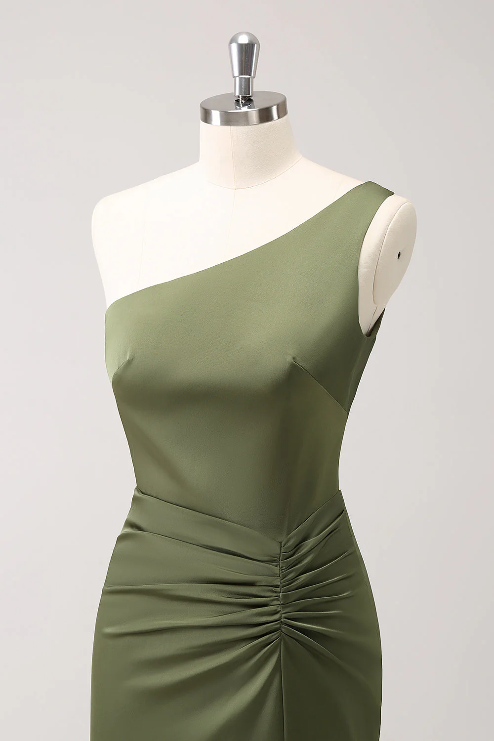 Olive une épaule sirène satin longue robe de demoiselle d’honneur - Image 6