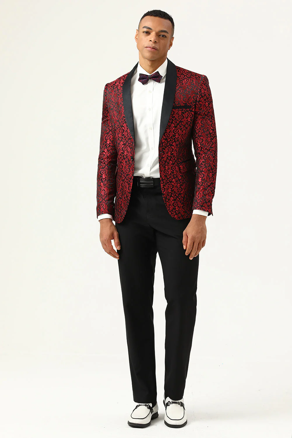 One Button Blue Shawl Lapel Jacquard Men’s Prom Blazer - Image 7