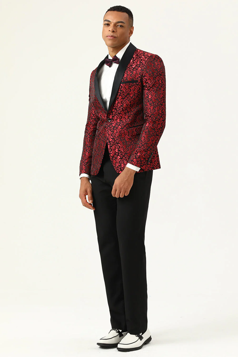 One Button Blue Shawl Lapel Jacquard Men’s Prom Blazer - Image 9