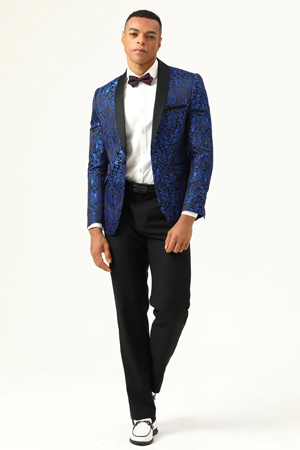 One Button Red Shawl Lapel Jacquard Men’s Prom Blazer - Image 10