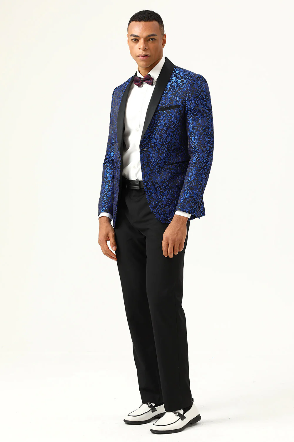 One Button Red Shawl Lapel Jacquard Men’s Prom Blazer - Image 11
