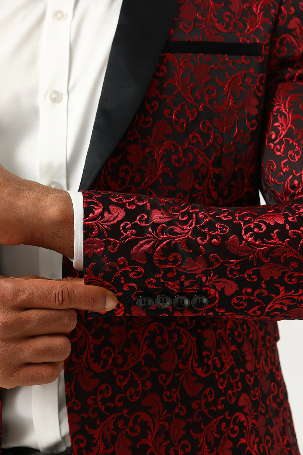 One Button Red Shawl Lapel Jacquard Men’s Prom Blazer - Image 7