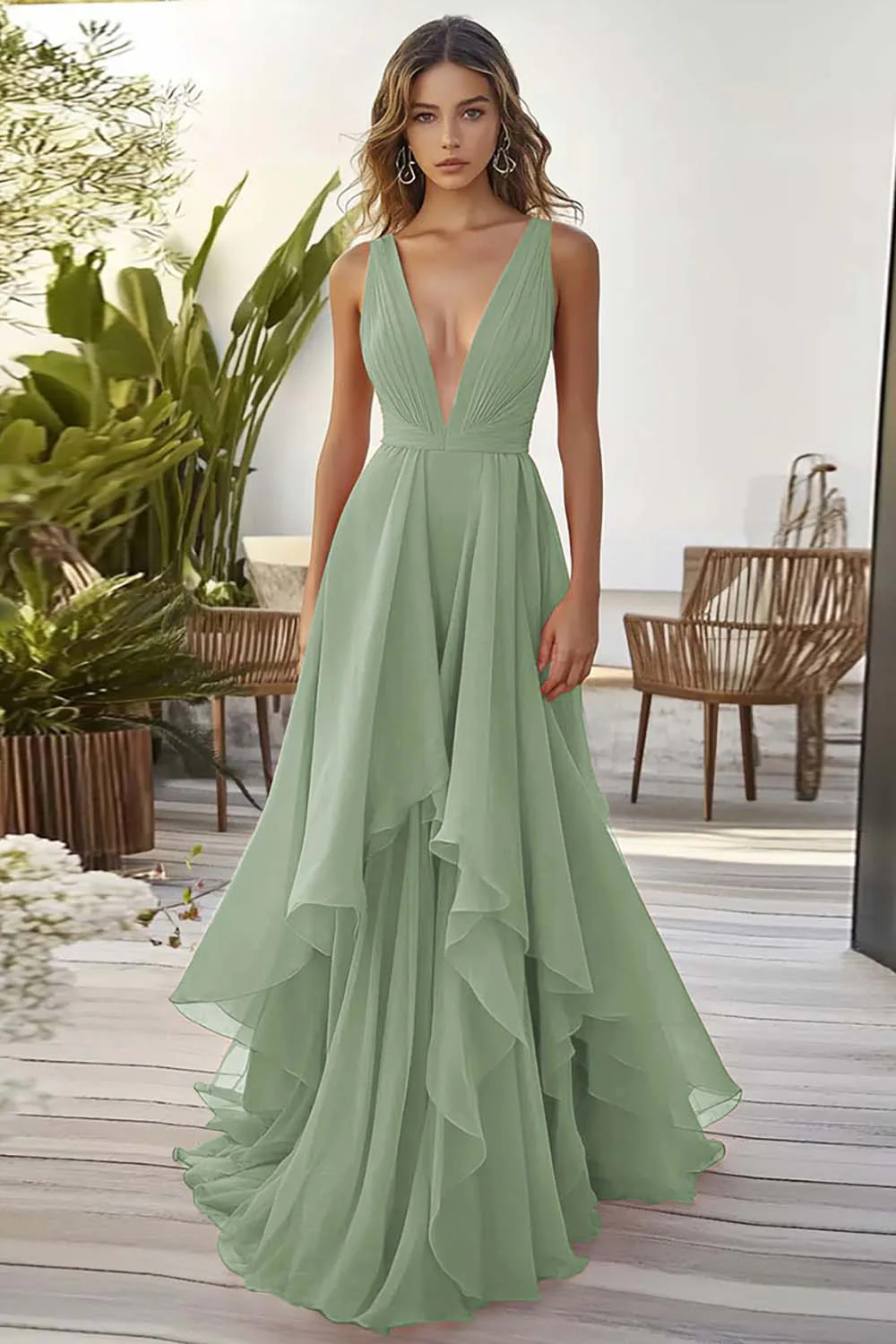 Robe d'invitée de mariée orange en mousseline de soie une ligne à volants - Image 10