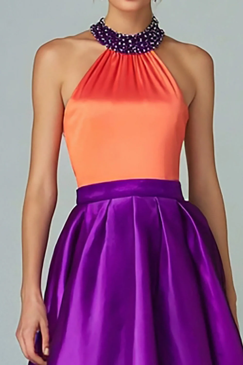Orange scintillant et violet une ligne dos nu haute basse robe formelle avec perles - Image 2