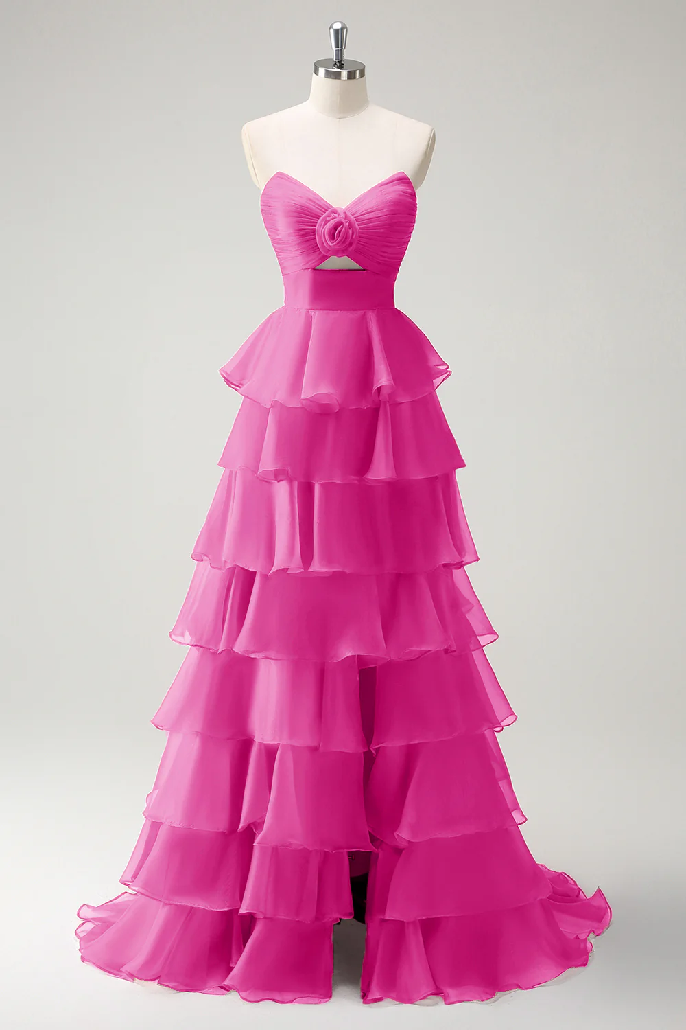 Robe De Soirée longue princesse orange à décolleté en cœur et fente - Image 15