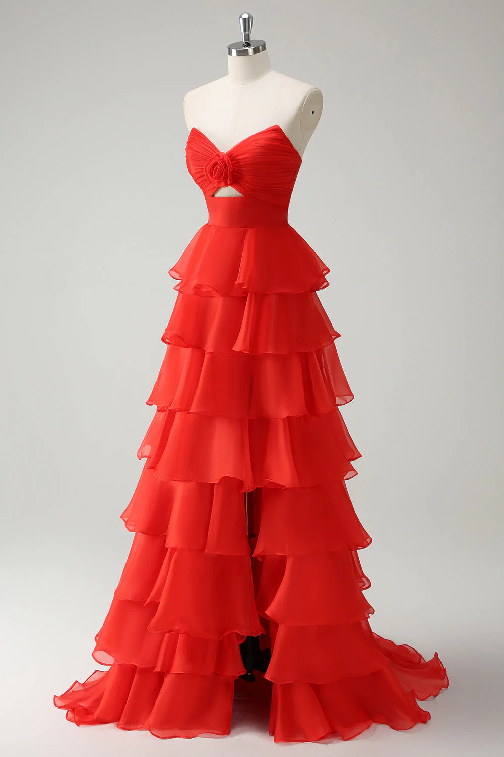 Robe De Soirée longue princesse orange à décolleté en cœur et fente - Image 3