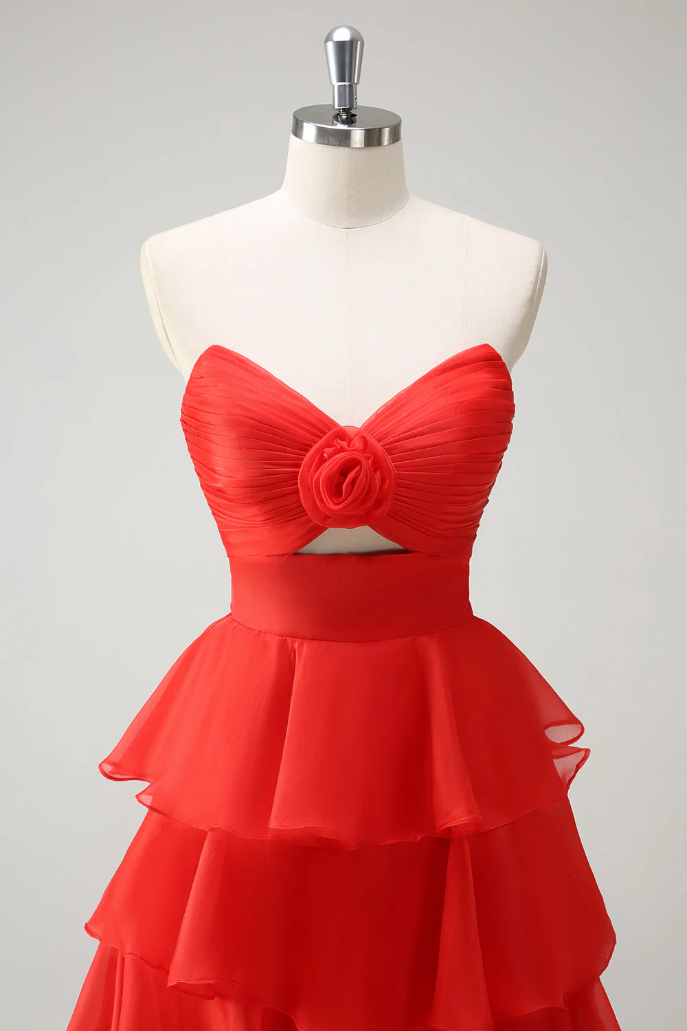 Robe De Soirée longue princesse orange à décolleté en cœur et fente - Image 4