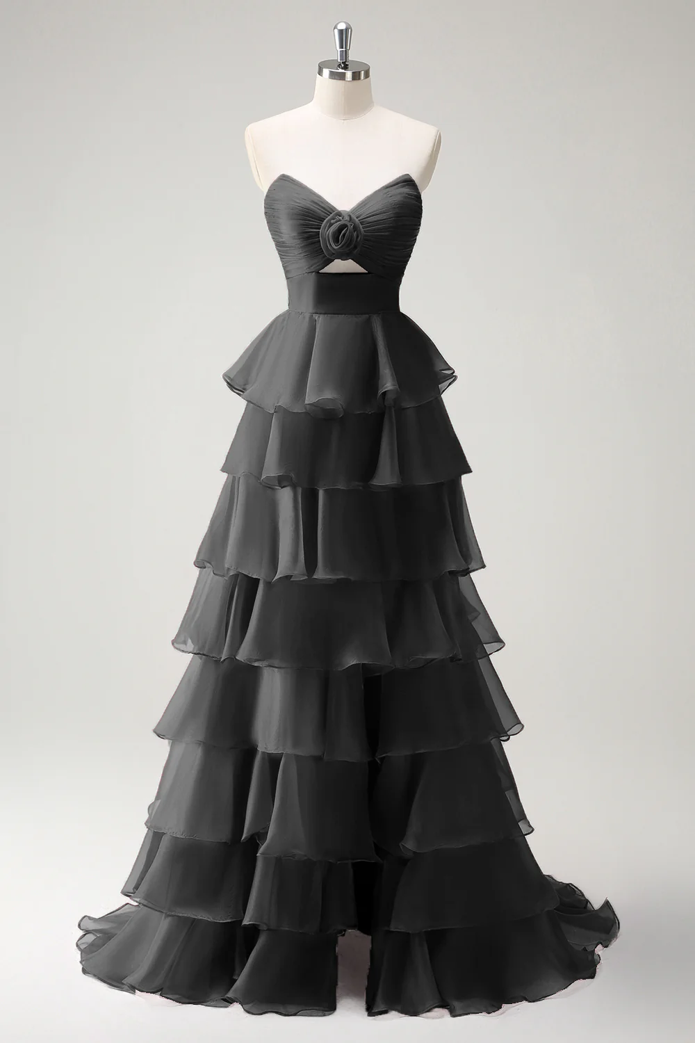 Robe De Soirée longue princesse orange à décolleté en cœur et fente - Image 7
