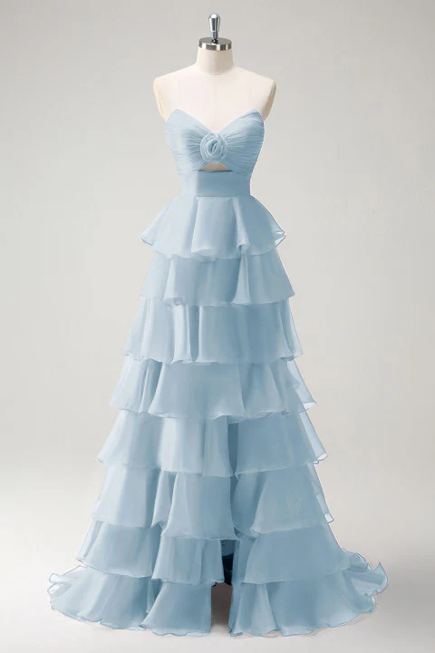Robe De Soirée longue princesse orange à décolleté en cœur et fente - Image 9