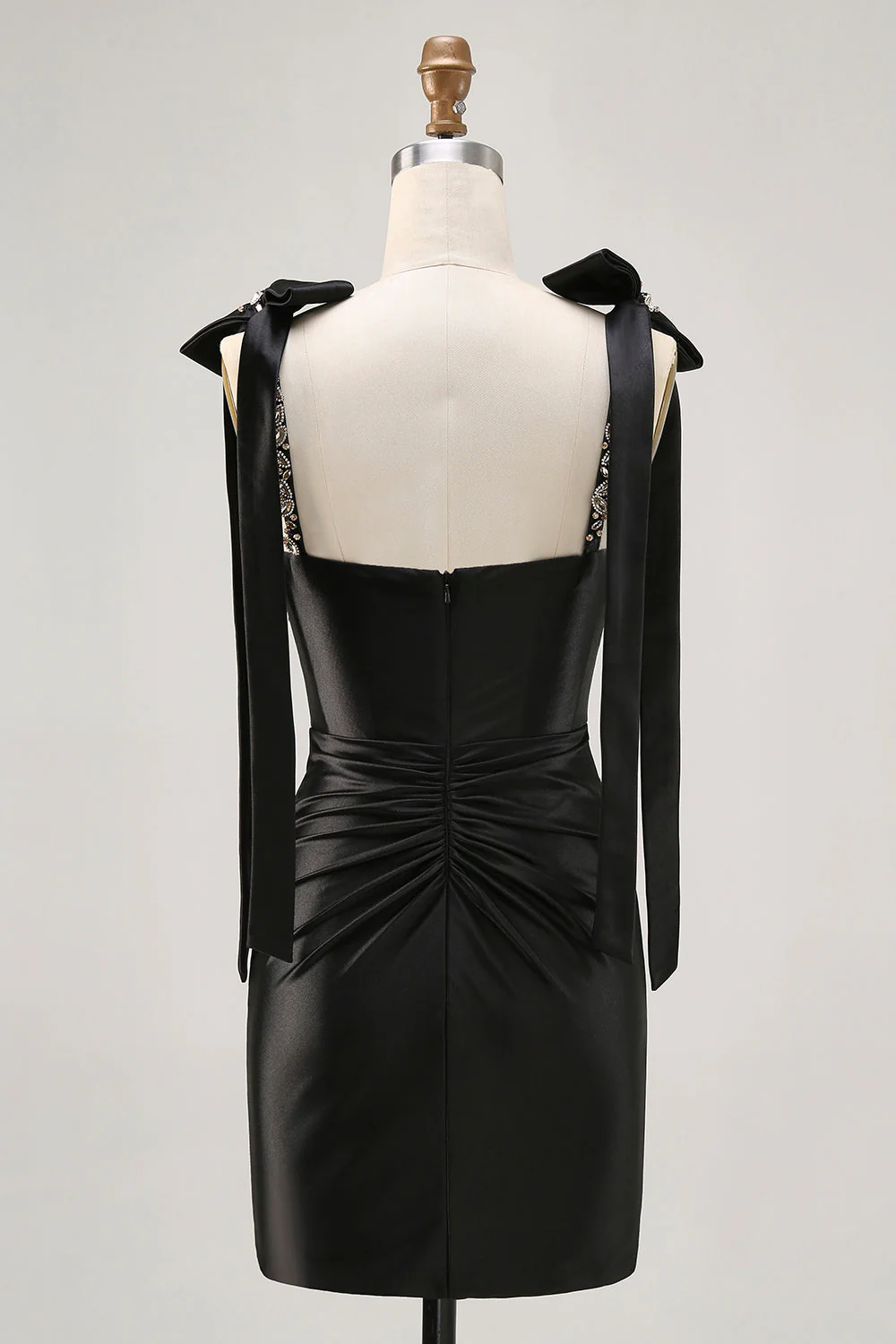 Pailleté noir spaghetti bretelles strass serré Robe de cocktail avec fente - Image 8
