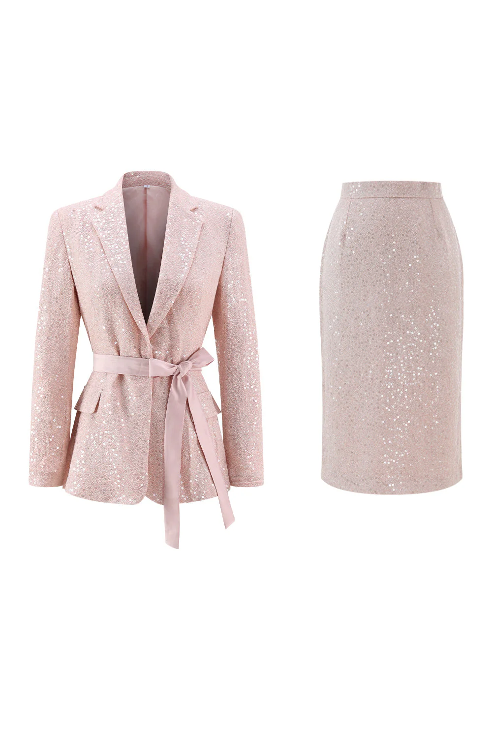 Paillette rose 2 pièces revers crantés Midi Prom Suits - Image 3