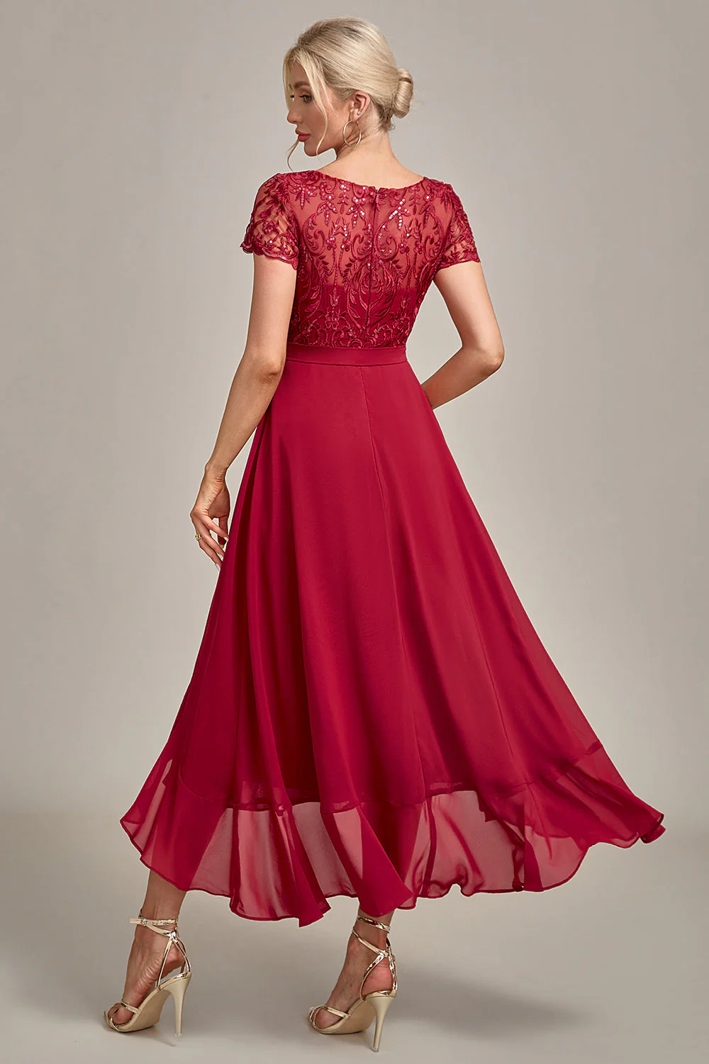 Paillettes asymétriques Bordeaux scintillant mère de robe de mariée avec Appliques - Image 2
